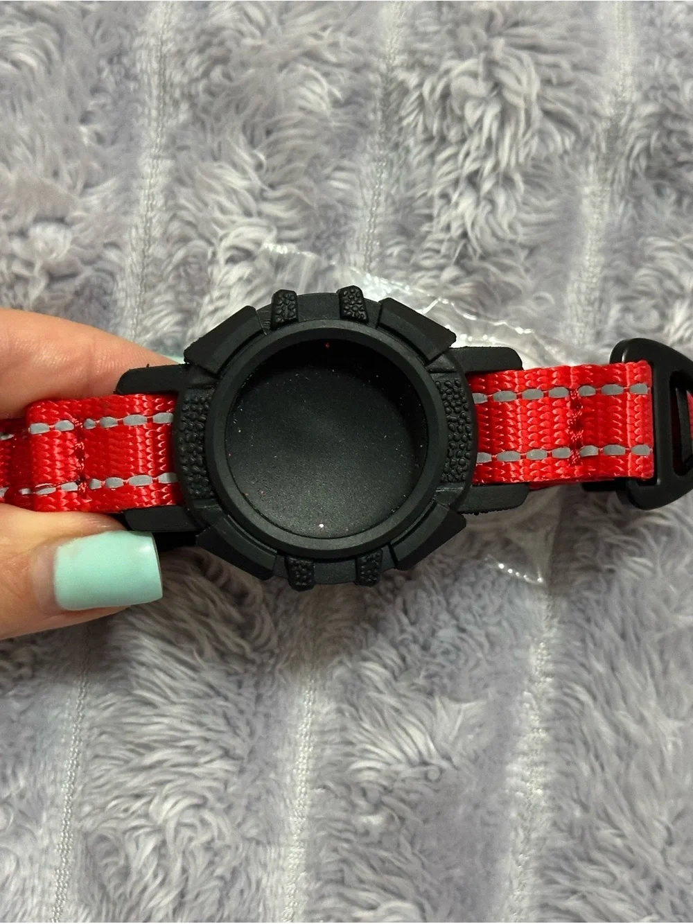 Red Adjustable Dog Collar with Secure Buckle and GPS Tracker Slot